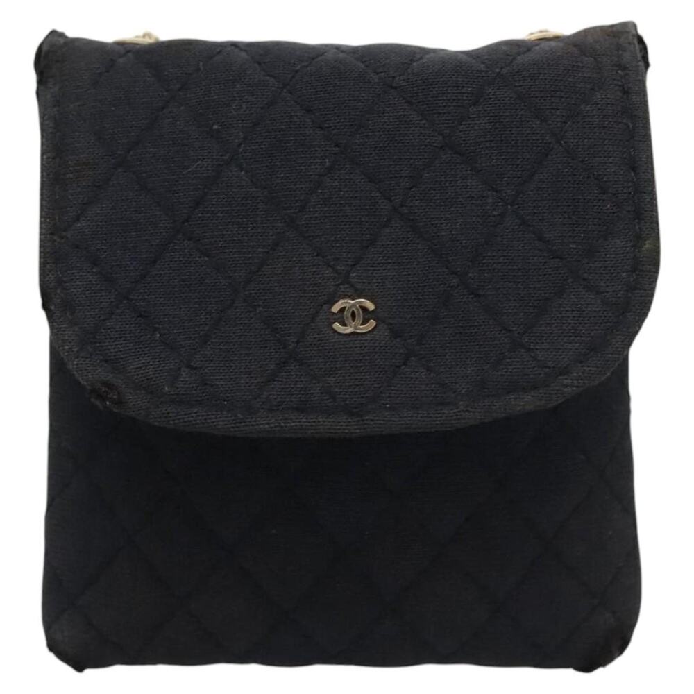 Chanel Mini Matelasse Cotton Chain Pouch Navy Gold CC Blue